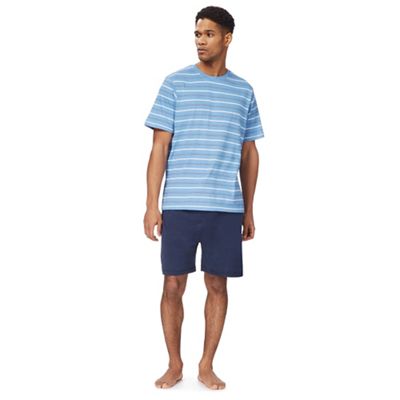 Big and tall light blue striped print pyjama top and shorts